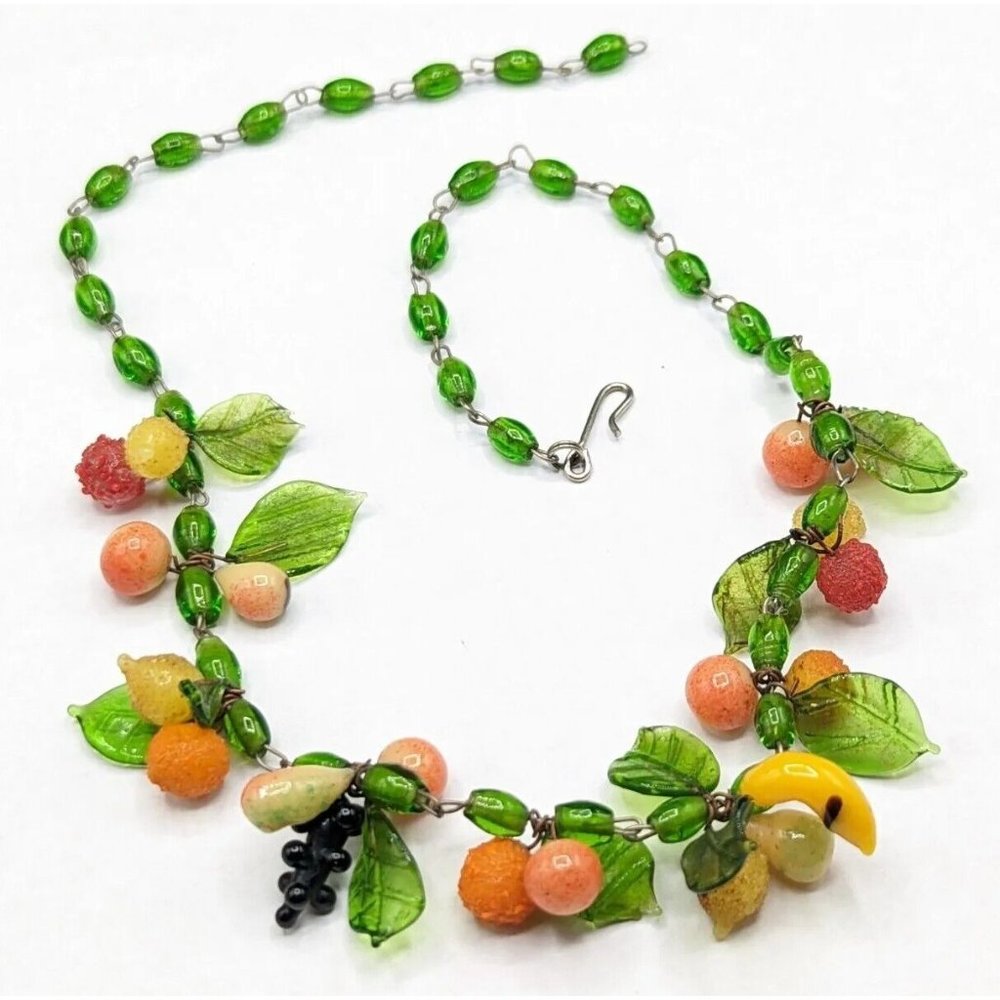 Vintage Tutti Frutti Fruit Salad Glass Bead Necklace  *READ DESCRIPTION